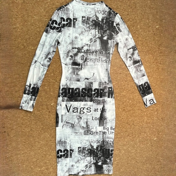 Haley & June Newspaper Print Bodycon Midi Dress Small Y2K Streetwear Clubwear - Picture 2 of 10